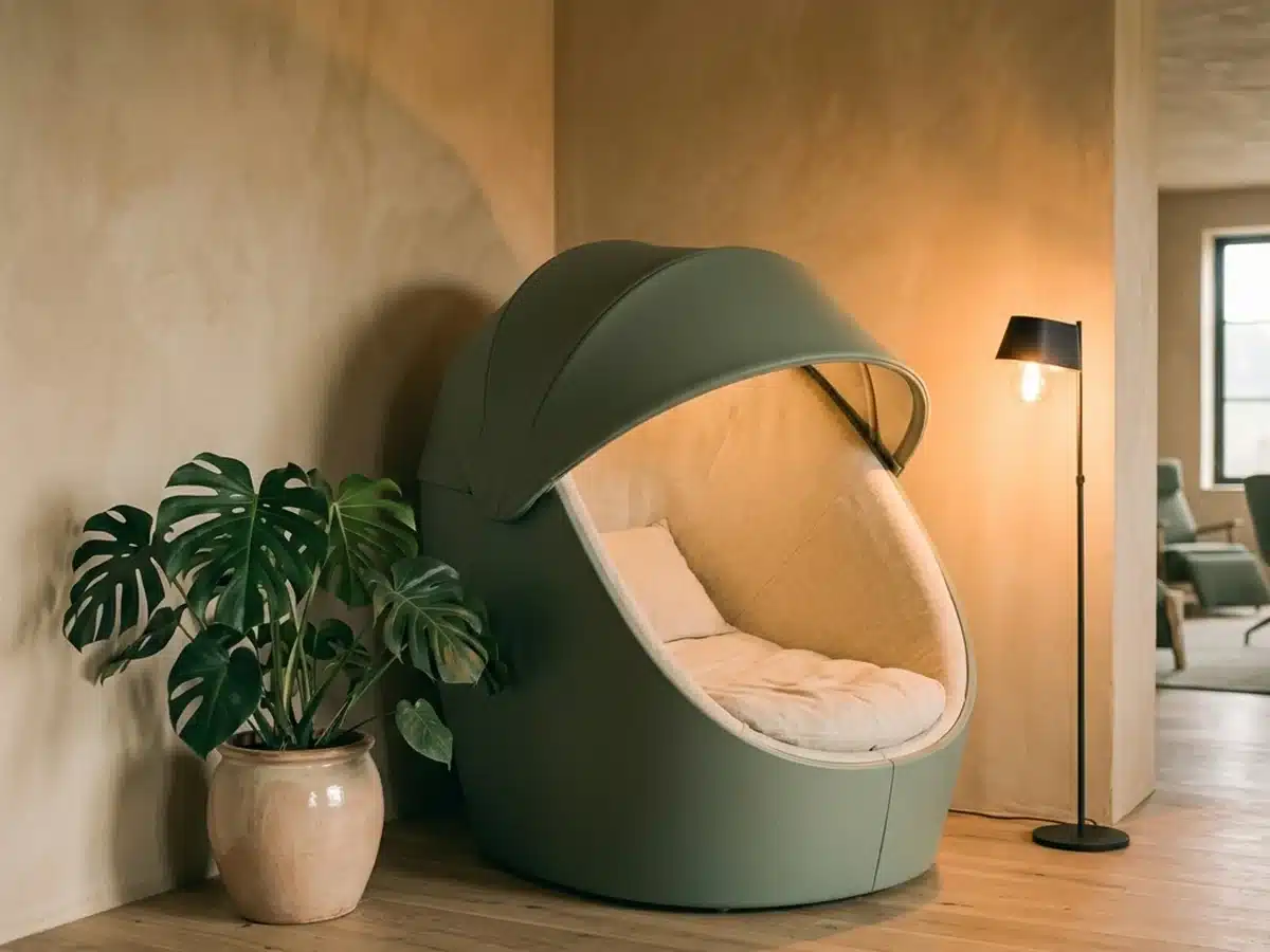 Une capsule de sieste dans un espace de repos d'entreprise